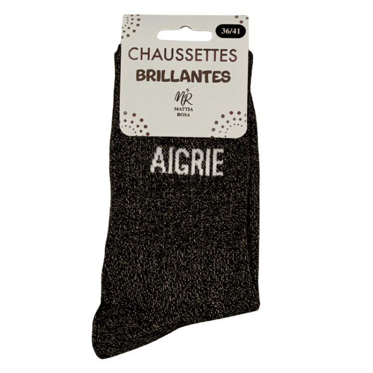 Chaussettes brillantes Aigrie marron avec message scintillant second degré