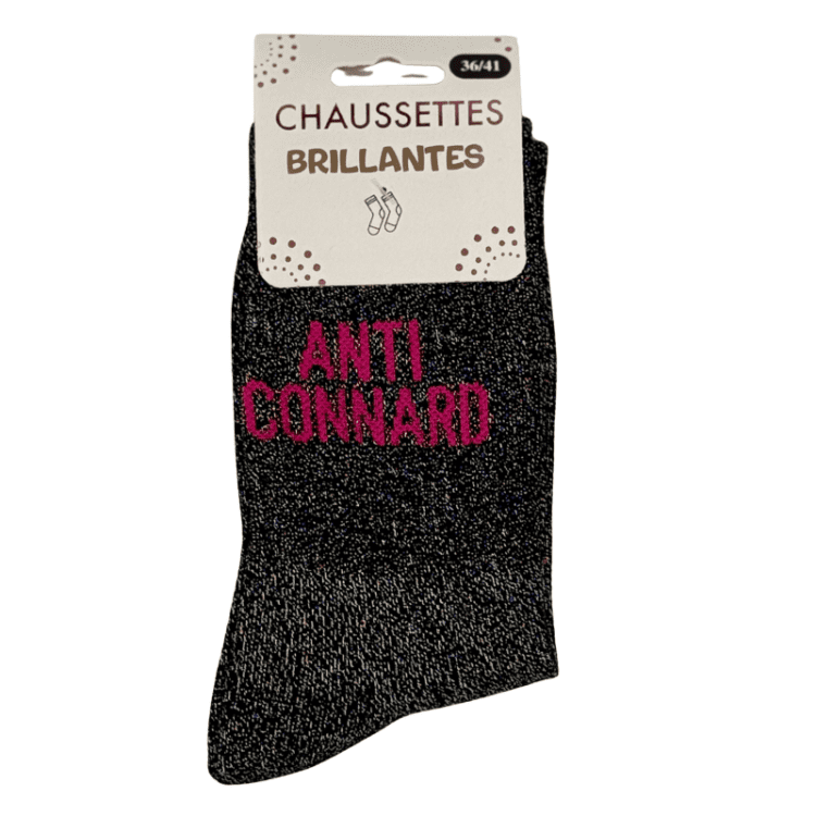 Chaussettes brillantes Anti Connard noire avec inscription brillante style décalé
