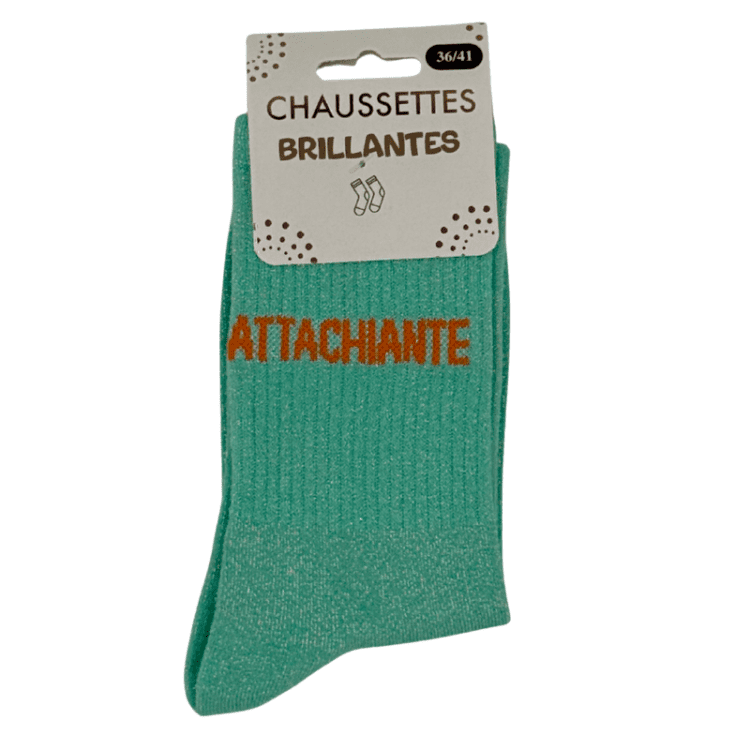 Chaussettes brillantes Attachiante vert d'eau avec message brillant finition scintillante