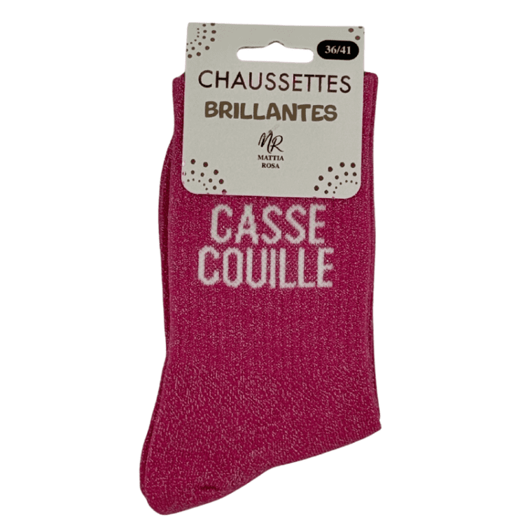 Chaussettes brillantes Casse Couille rose avec inscription brillante audacieuse