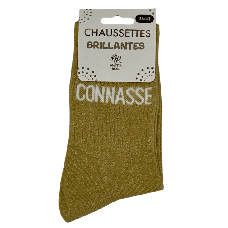 Chaussettes brillantes Connasse or avec message brillant style provocateur