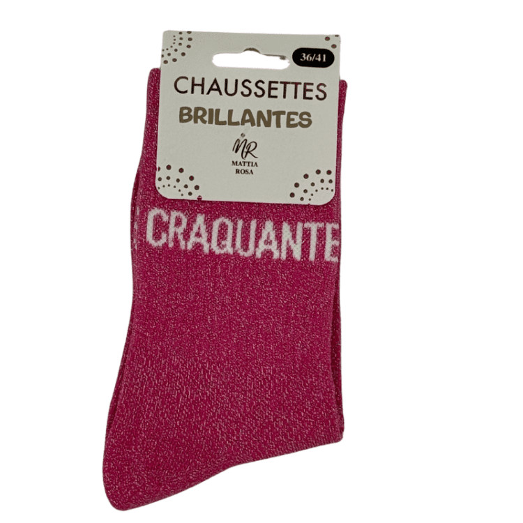 Chaussettes brillantes Craquante rose avec message pailleté féminin