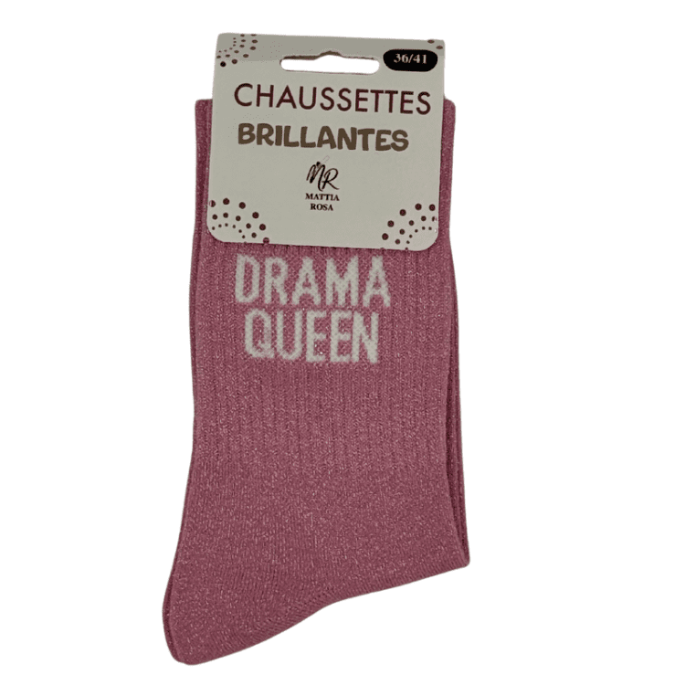 Chaussettes brillantes Drama Queen rose avec message brillant style affirmé