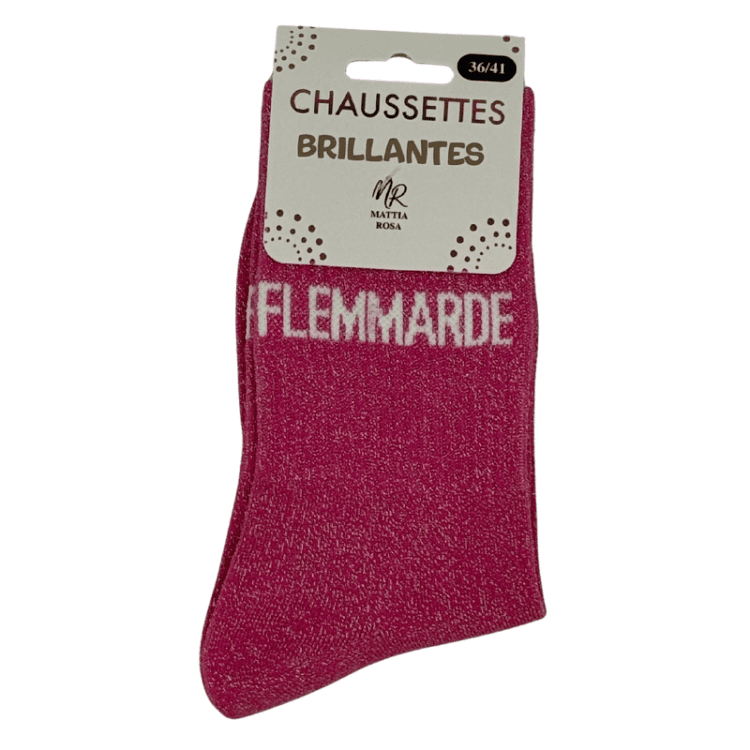 Chaussettes brillantes Flemmarde grise avec inscription brillante élégante