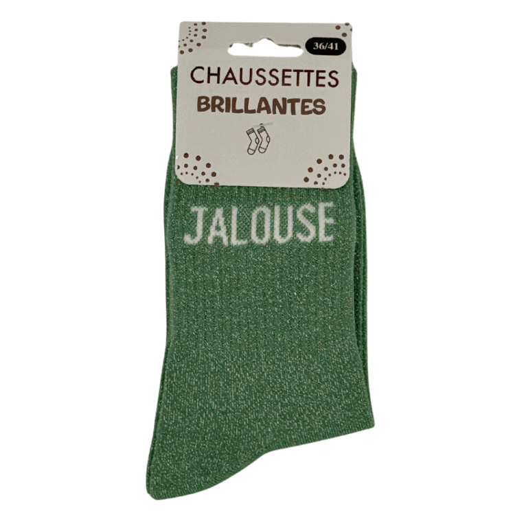 Chaussettes brillantes Jalouse verte avec message brillant audacieux