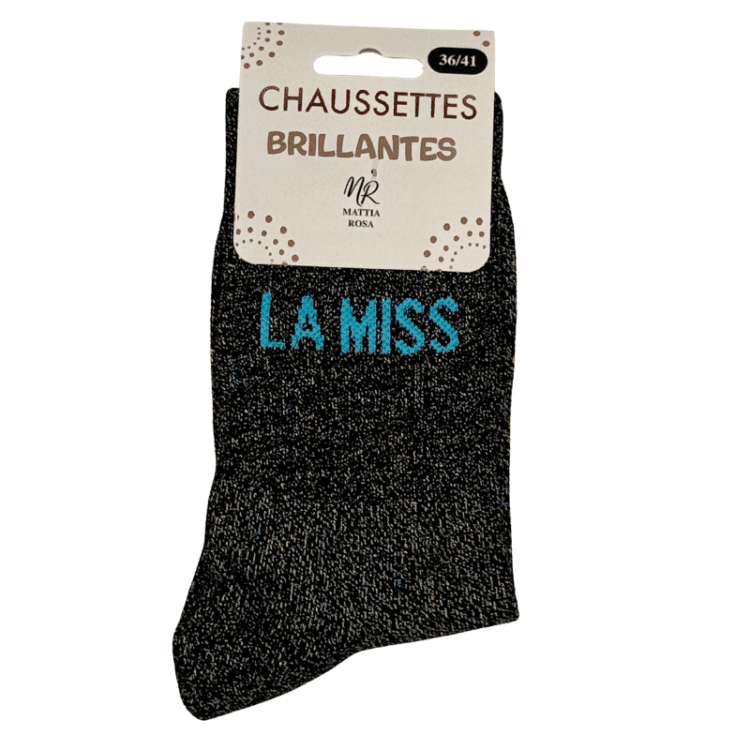 Chaussettes brillantes La Miss noire avec inscription brillante style girly