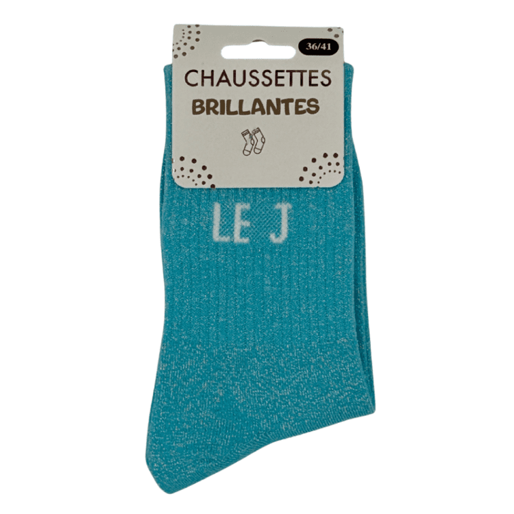 Chaussettes brillantes Le J turquoise avec message brillant style street