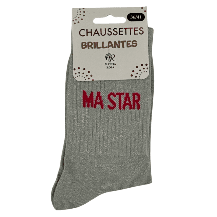 Chaussettes brillantes Ma Star grise avec message scintillant tendance