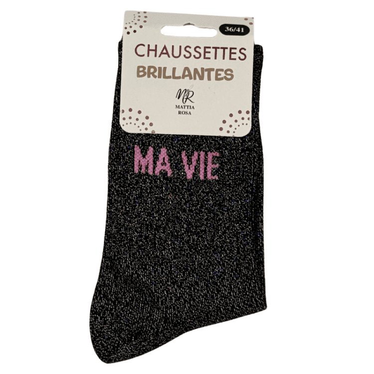Chaussettes brillantes Ma Vie noire avec message scintillant style tendance