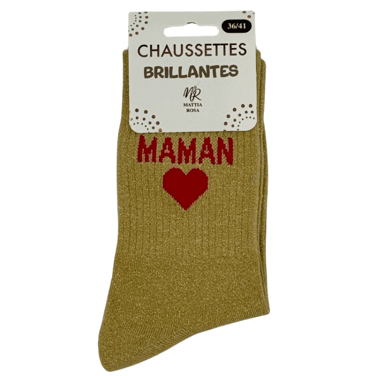 Chaussettes brillantes Maman Coeur or avec message brillant idée cadeau