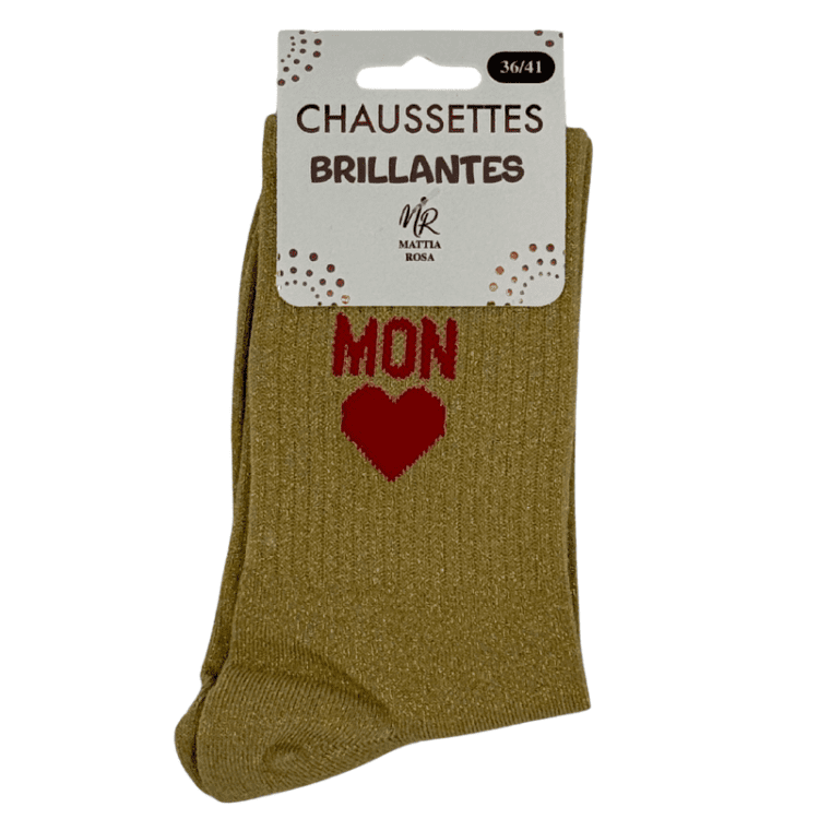Chaussettes brillantes Mon Coeur or avec inscription brillante romantique
