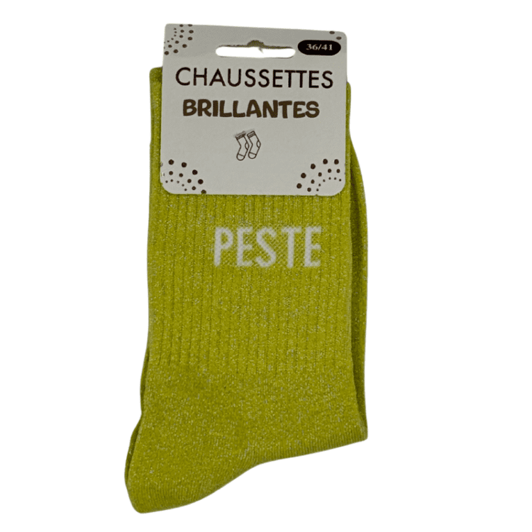 Chaussettes brillantes Peste jaune avec inscription scintillante caractère affirmé