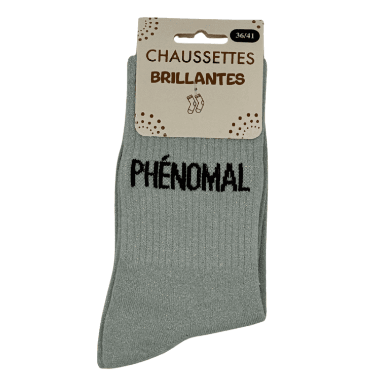 Chaussettes brillantes Phénomal grise avec inscription brillante effet scintillant