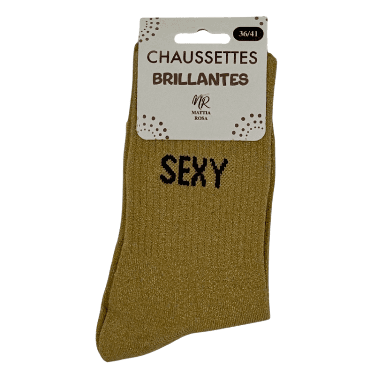 Chaussettes brillantes Sexy or avec message brillant style affirmé
