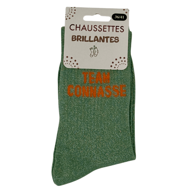 Chaussettes brillantes Team Connasse verte avec inscription brillante provocant
