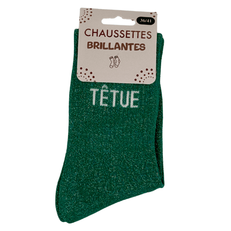 Chaussettes brillantes Têtue verteavec inscription brillante caractère affirmé