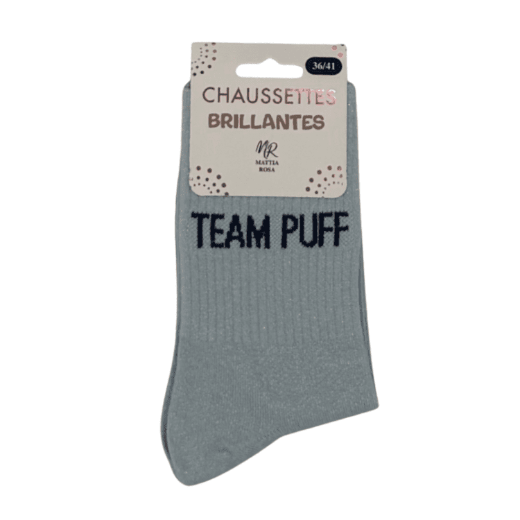 Chaussettes brillantes team puff grise avec inscription brillante élégante
